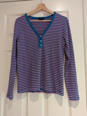 J.Crew Y2K Striped Ribbed Henley M Top Indie Sleaze Preppy Coastal Grandma Knit